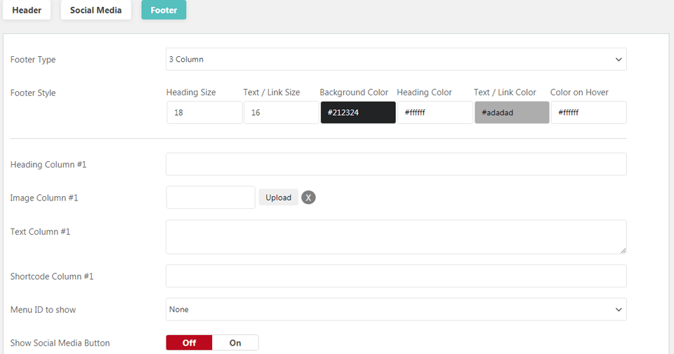 wp typeface footer settings