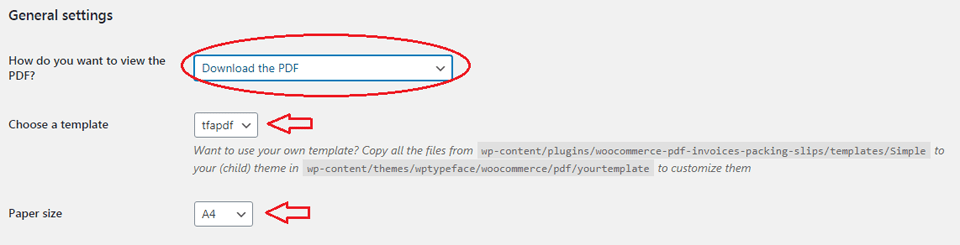 WooCommerce PDF invoice settings