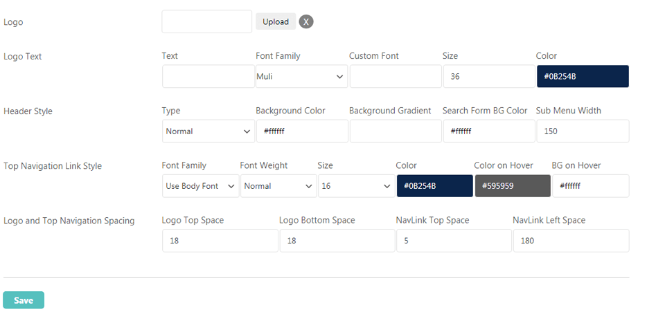 wp typeface header settings