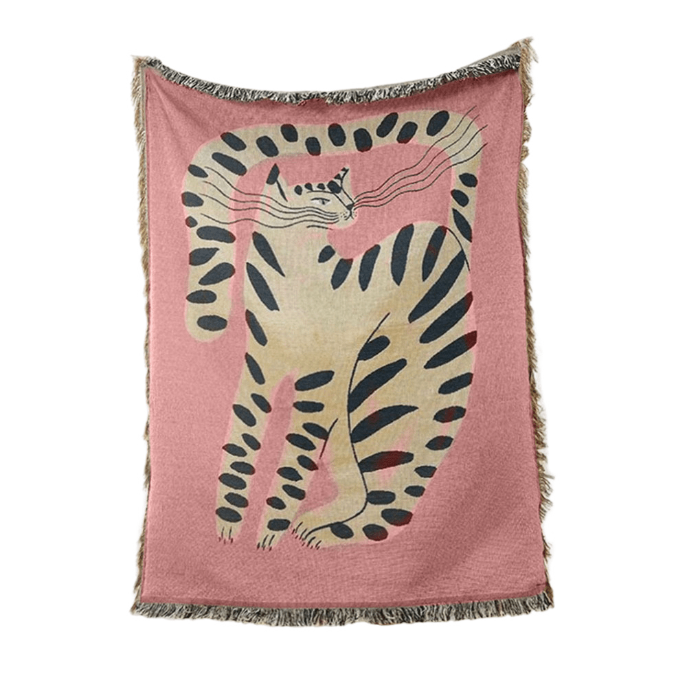 Pink Cat Throw Blanket, Cosy, Tasseled Sofa / Couch Cover, Premium Decor - Free Shipping