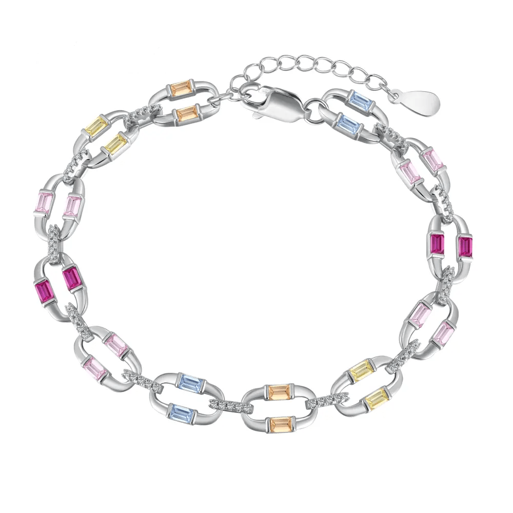 Paperclip Cross Shape S925 Silver CZ Diamond Bracelet - Free Shipping