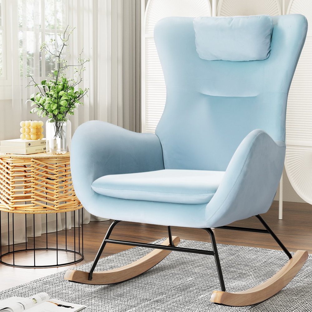 Artiss Rocking Chair Armchair Velvet Blue