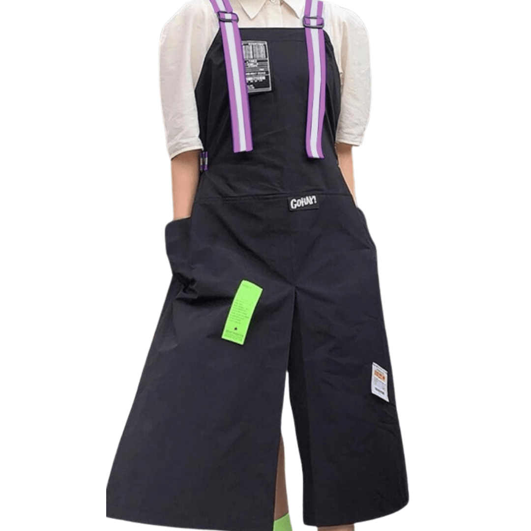 Black Bibs Kitchen Apron with Purple Bags - Free Shipping