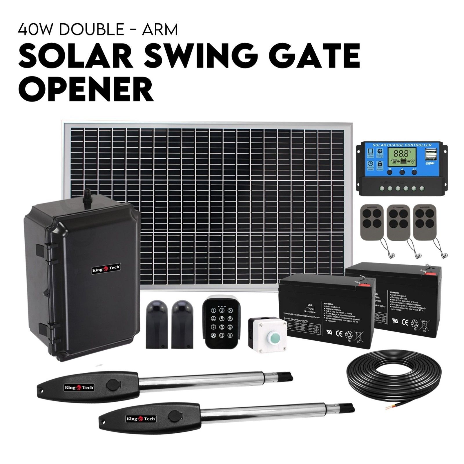 Automatic Double Swing Gate Opener Solar Power Kit Remote
