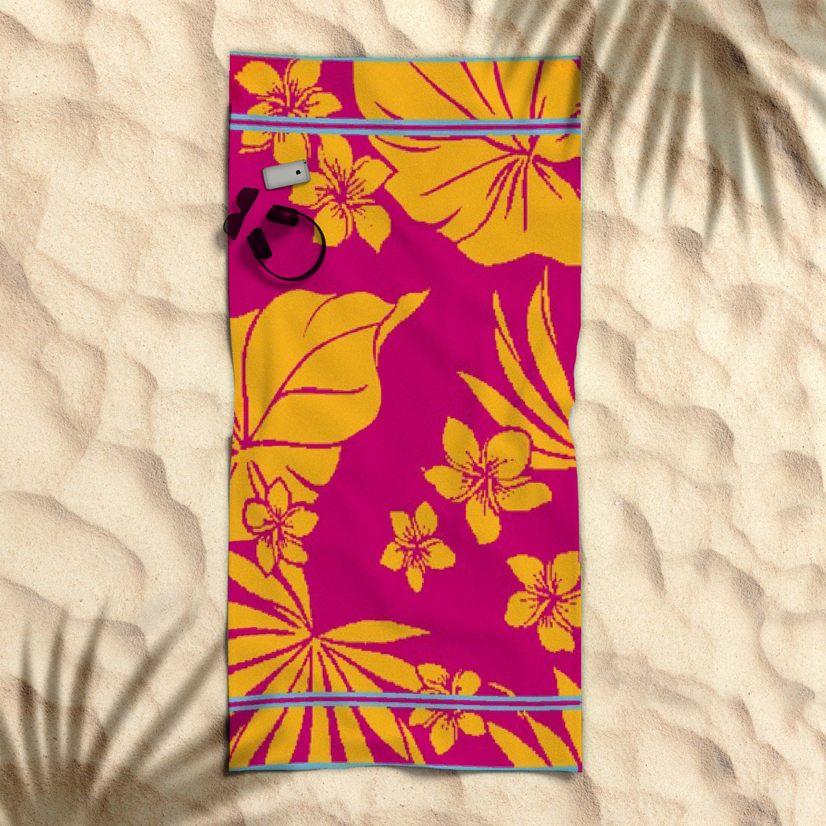 Rans Premium Cotton Jacquard Beach Towel Floral Hawaii Pink