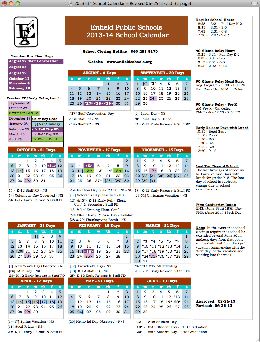 Weather Hazardville Enfield Ct For the 2017-2018 school year.