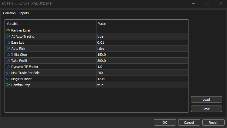 EA F1 Blue v1.0.3 Settings