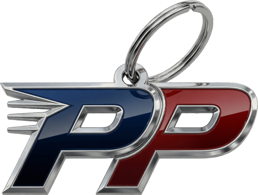 Pablos Performance keychain - chrome double-P badge on a split ring