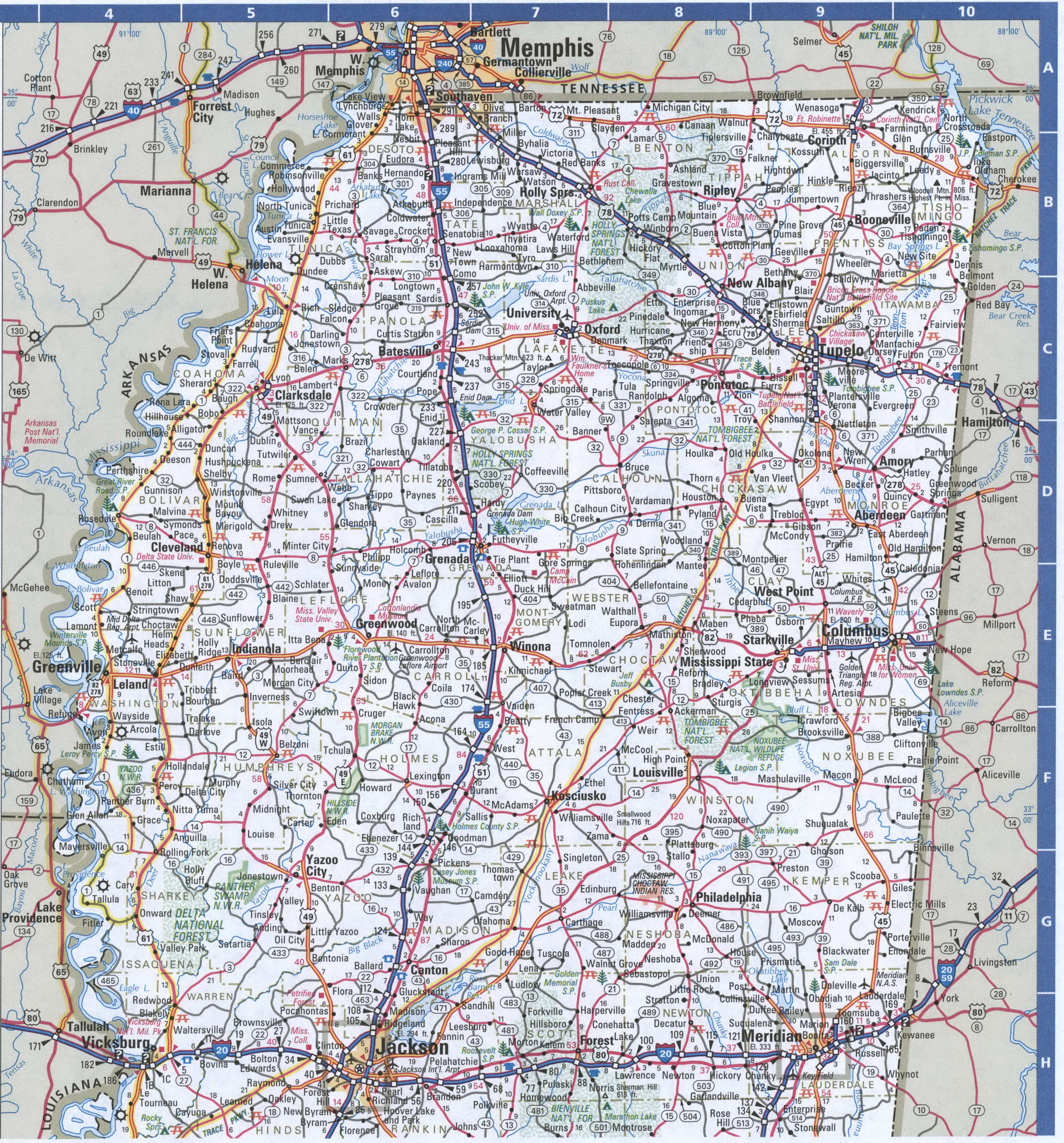 Map Of Mississippi Detailed Road Map Of Southern Mississippi With 114bCR 