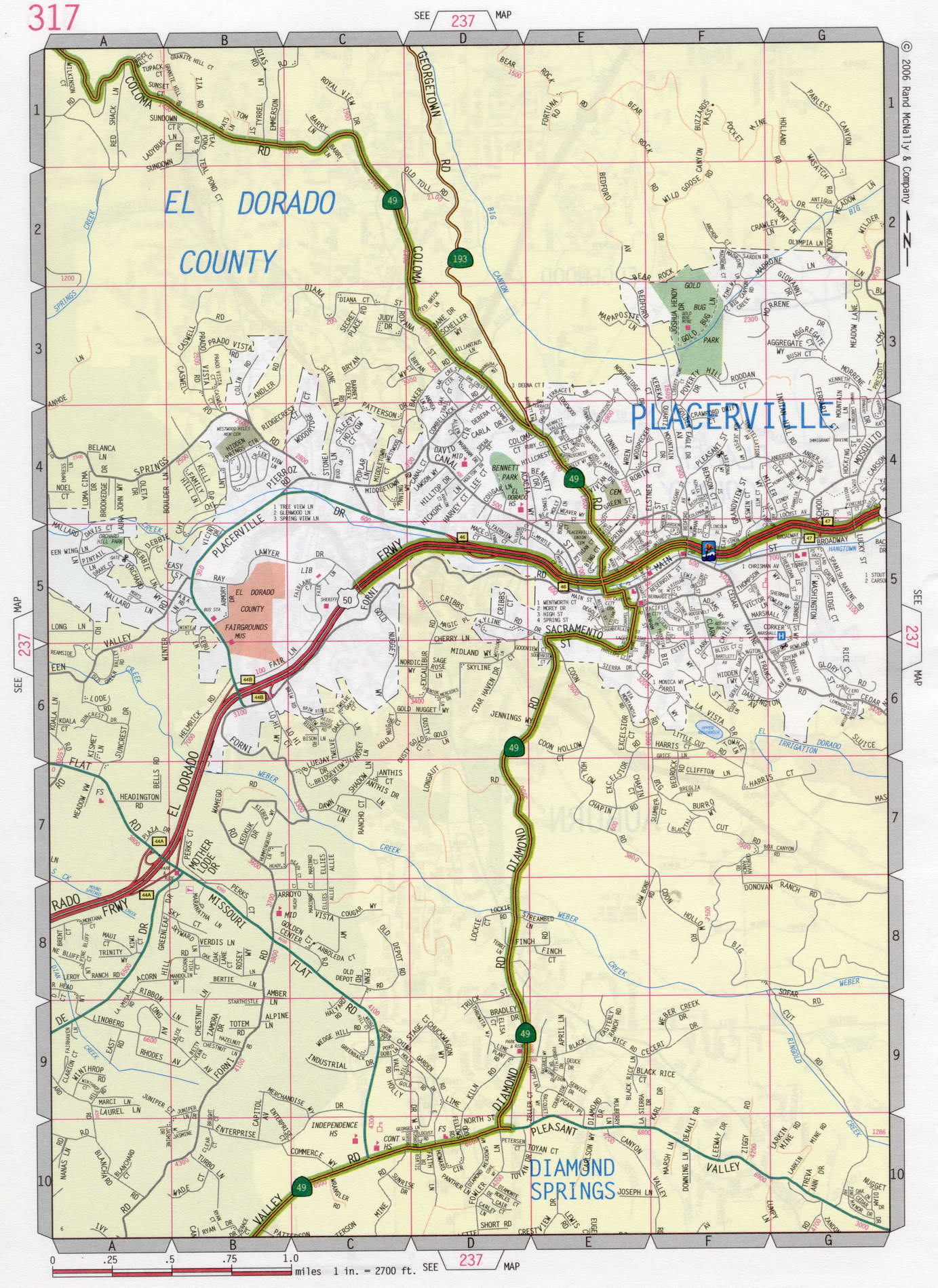 Map Of Placerville City California Free Large Detailed Road Map 317 