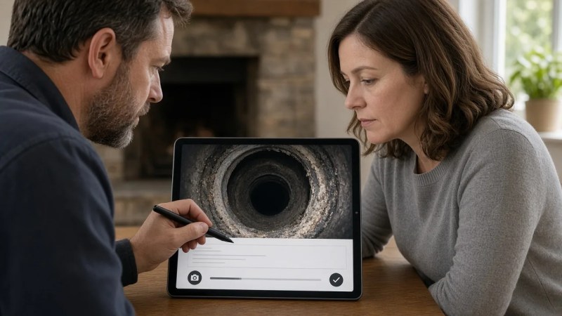 Chimney inspection camera equipment used to view flue interior