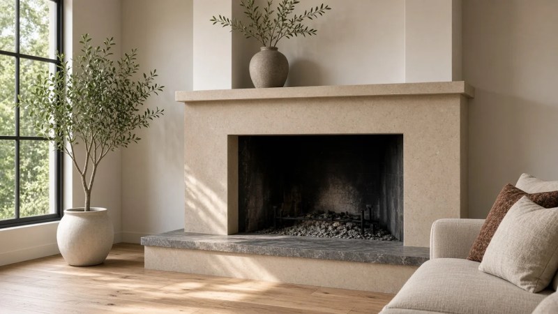 Clean fireplace hearth ready for the first seasonal fire