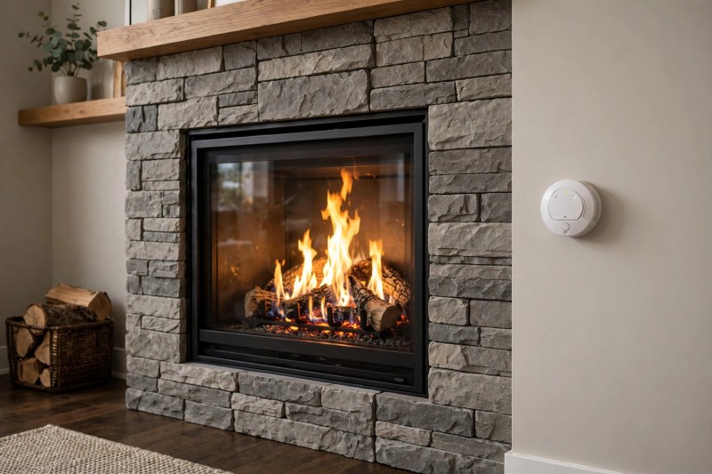Carbon monoxide detector and vented gas fireplace