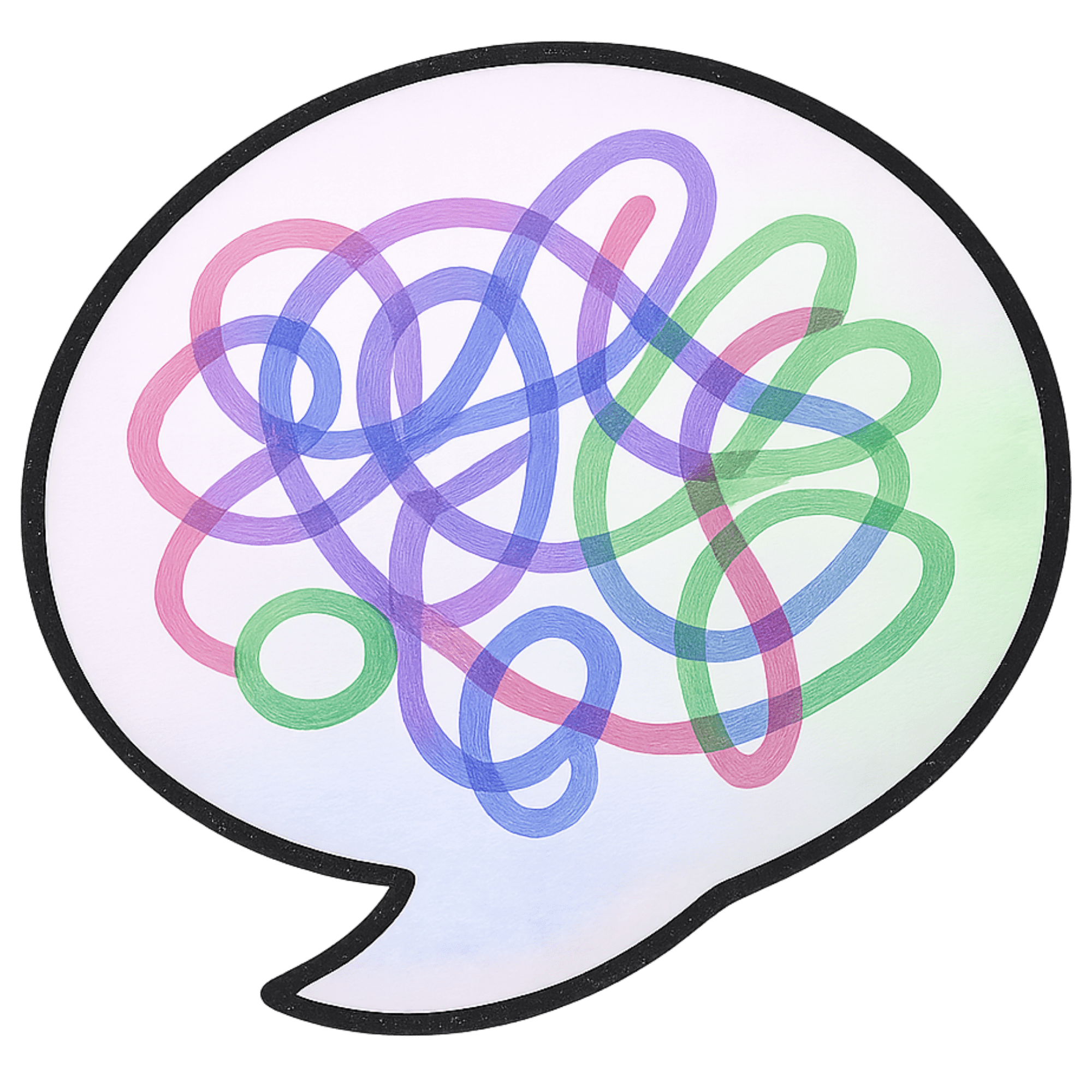 Packed Thoughts logo - thought bubble with colorful tangled lines