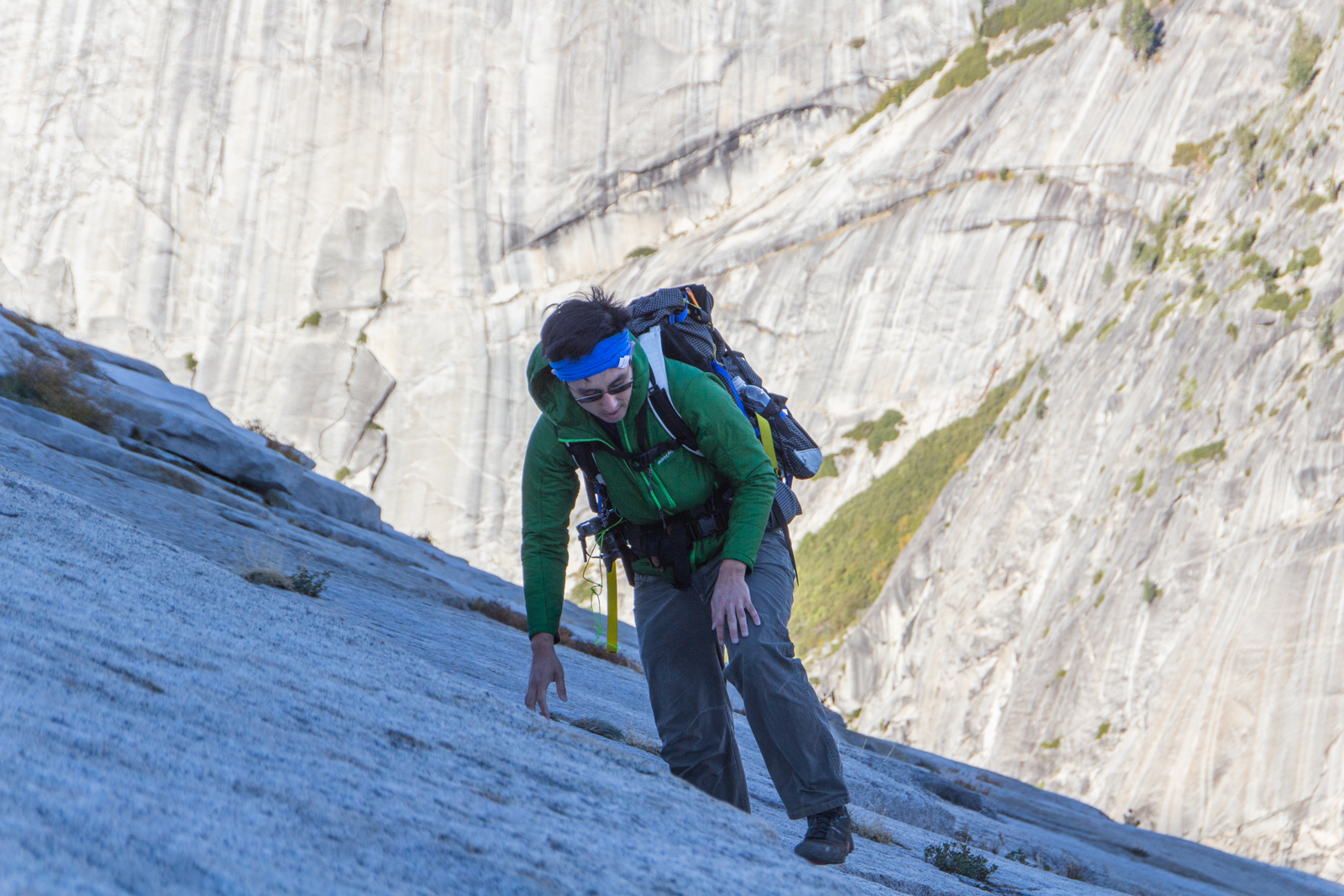Ken maneuvering over the granite slabs