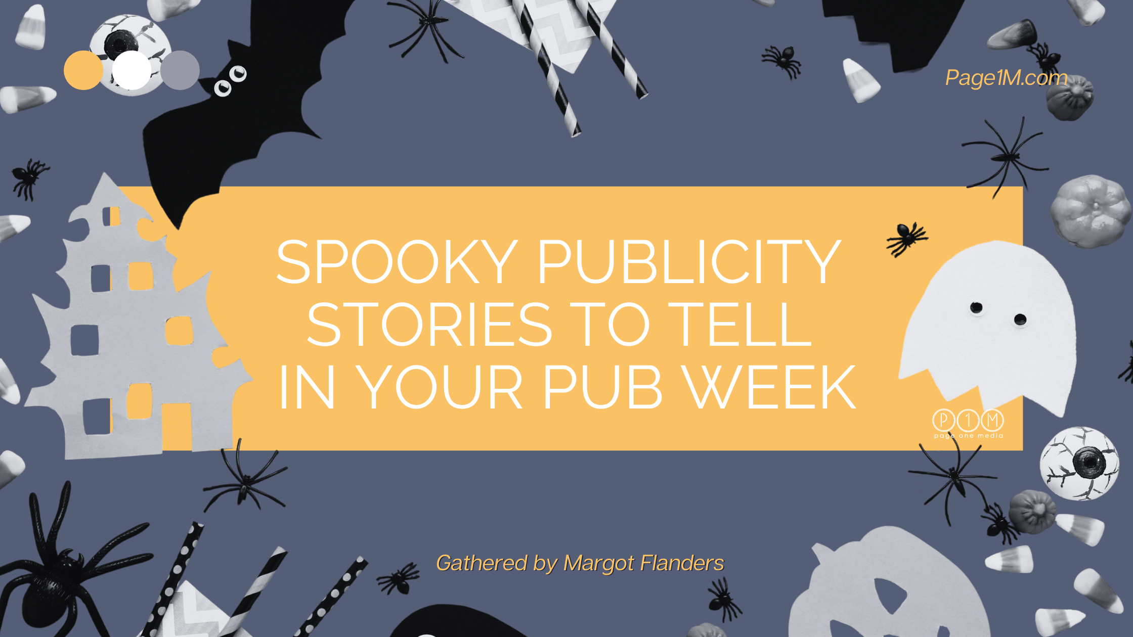 Halloween decor surrounds the yellow title banner.