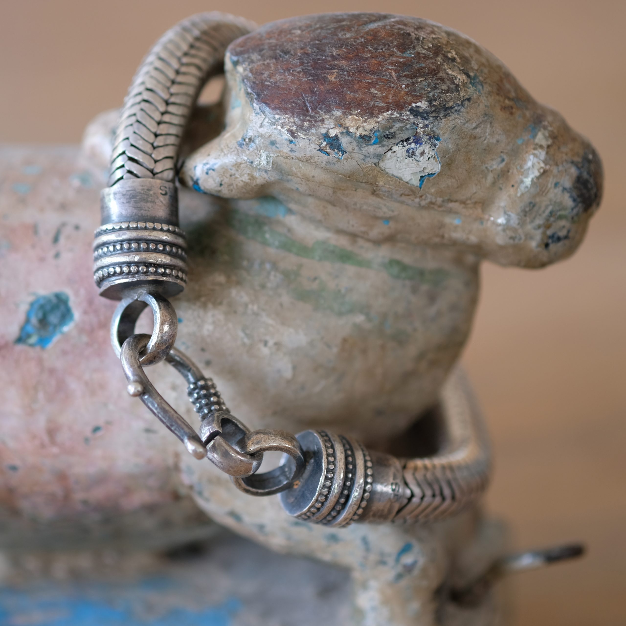 Collier Serpent Indien En Laiton Avec Bain D'argent - Longueur 25 Cm - Poids 80-100g - Neuf