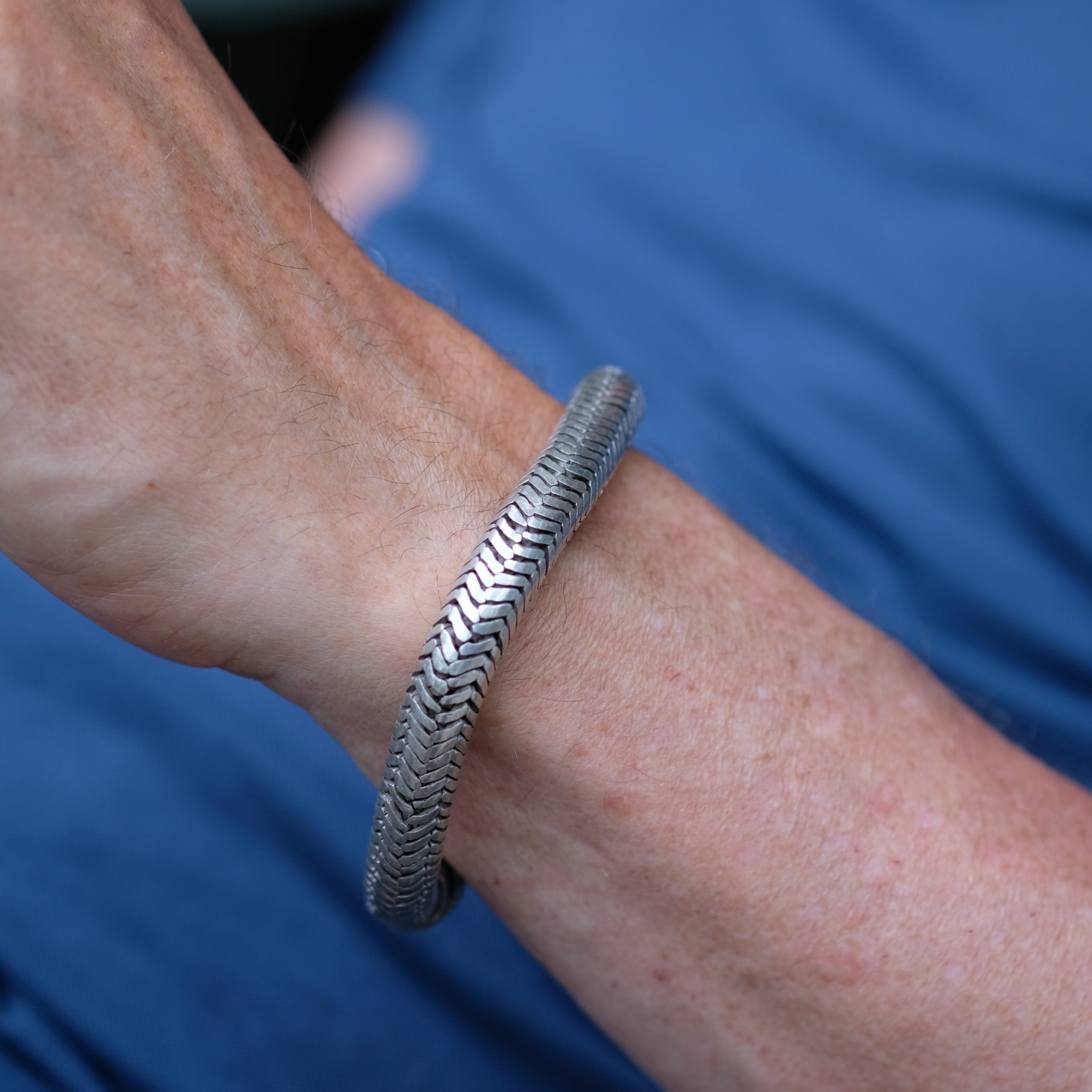 Bracelet Serpent Large 11mm En Laiton Argenté - Tour De Poignet 20-22 Cm - Neuf