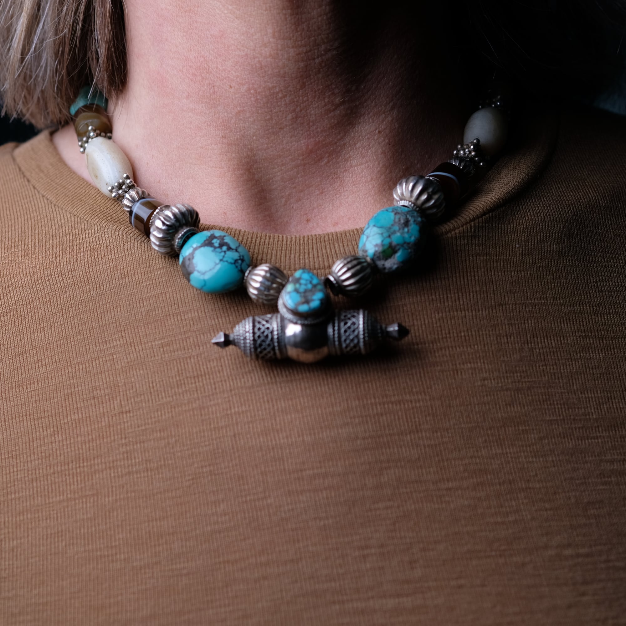 COAI Echt Lederen Ketting Teardrop Hanger, Peruaanse Turquoise Crystal Ketting voor Mannen Vrouwen, 50cm, Steen, Peruaans-turkoois
