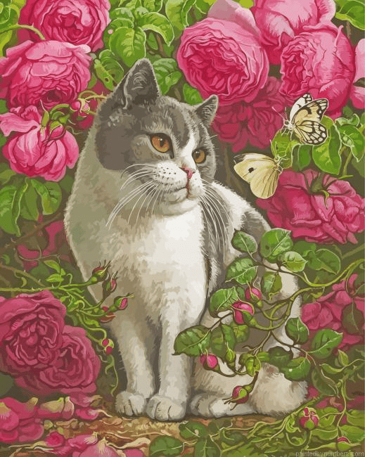 Cat With Roses Paint by Numbers Kit