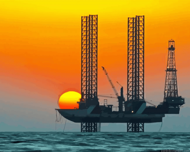 Oil Rigs In Ocean Paint by Numbers Kit