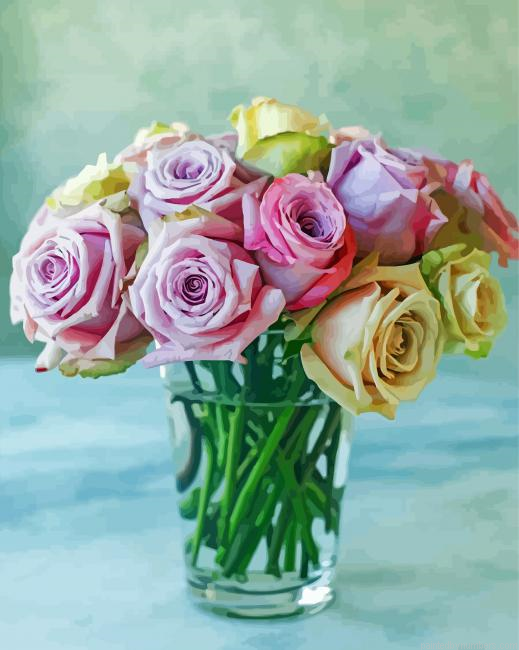 Pink And White Roses In Glass Paint by Numbers Kit