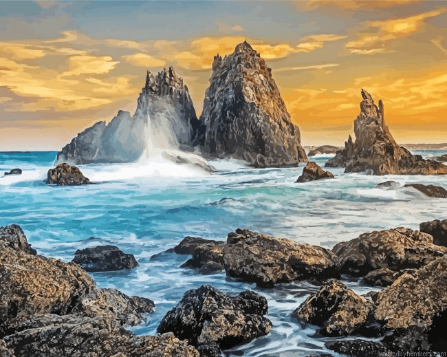 Sunset Ocean Rocks Paint by Numbers Kit