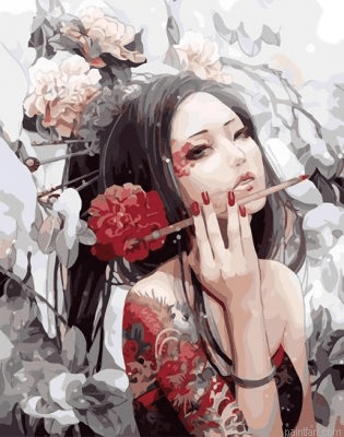 Girl With Roses Painting by Numbers