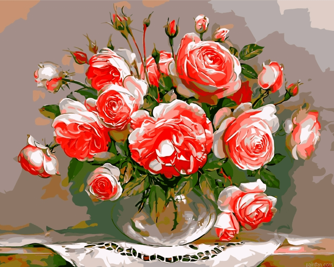 Pink Roses Painting by Numbers