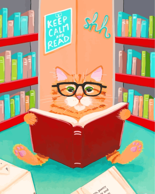 Cat In Library Paint By Number Kit