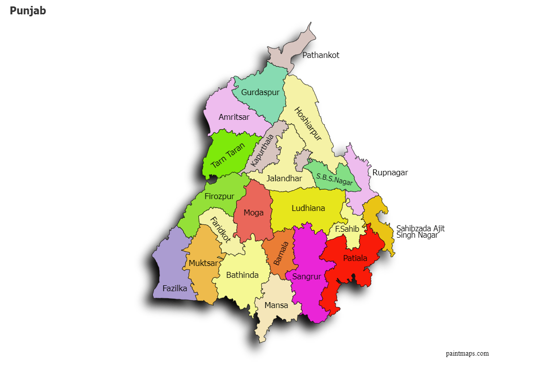 Punjab Map Of State Districts Information Chart 262C.