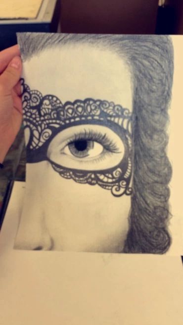 lady wearing a mask drawn with pencils