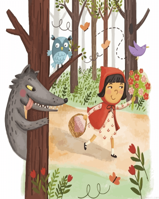Little Red Riding Hood In Forest Painting By Numbers.png