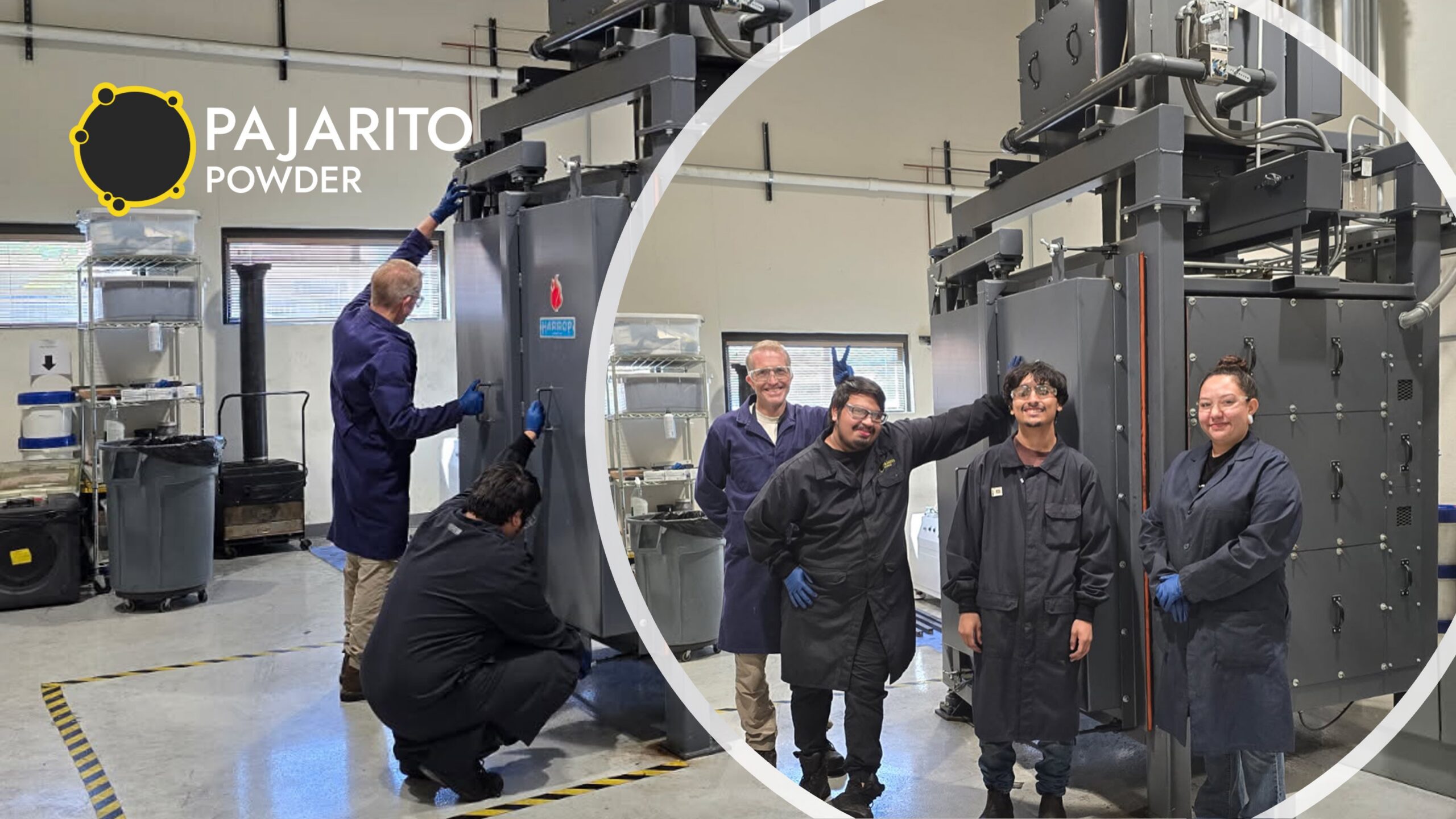 Carbon manufacturing team beside new manufacturing equipment