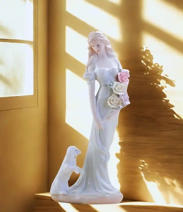 fine white porcelain figurines | Vintage European lady figurine decor