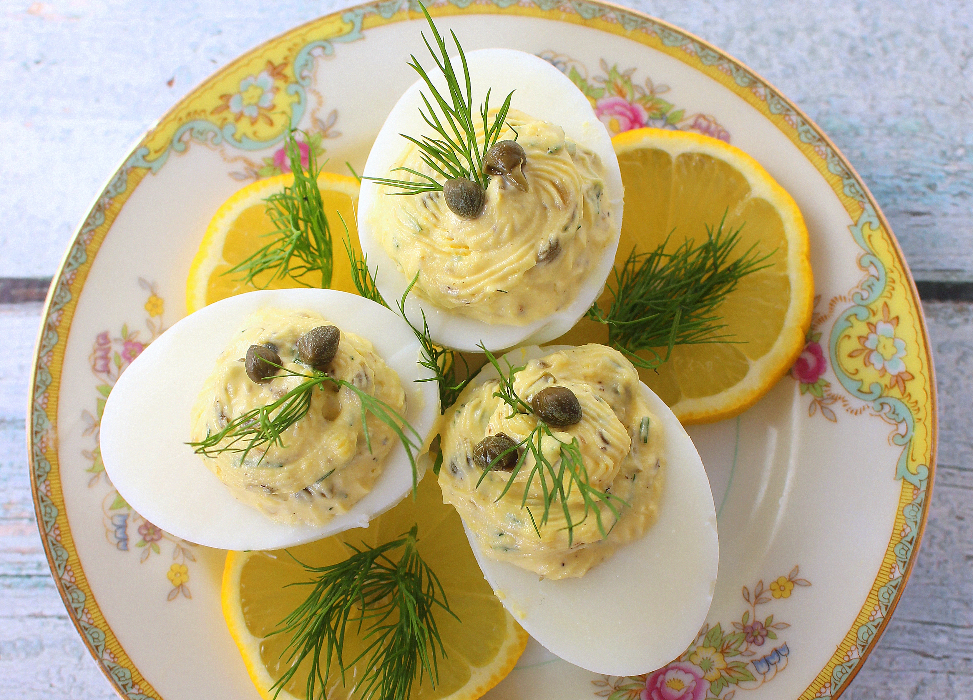 deviled eggs with capers and dill wide Palatable Pastime Palatable