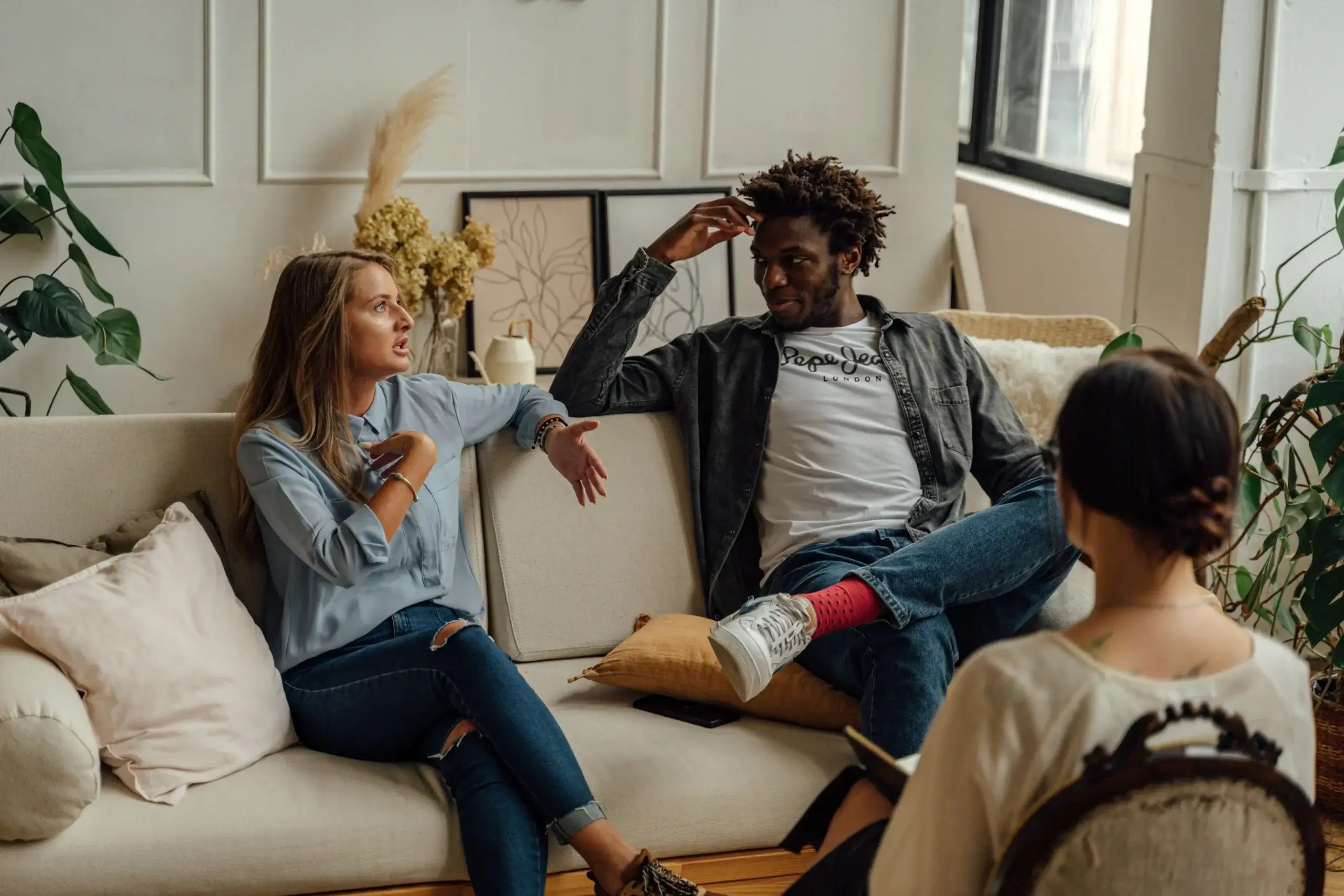 Couple participating in a therapy session, illustrating neurodivergent communication differences, mutual understanding, and relationship repair.