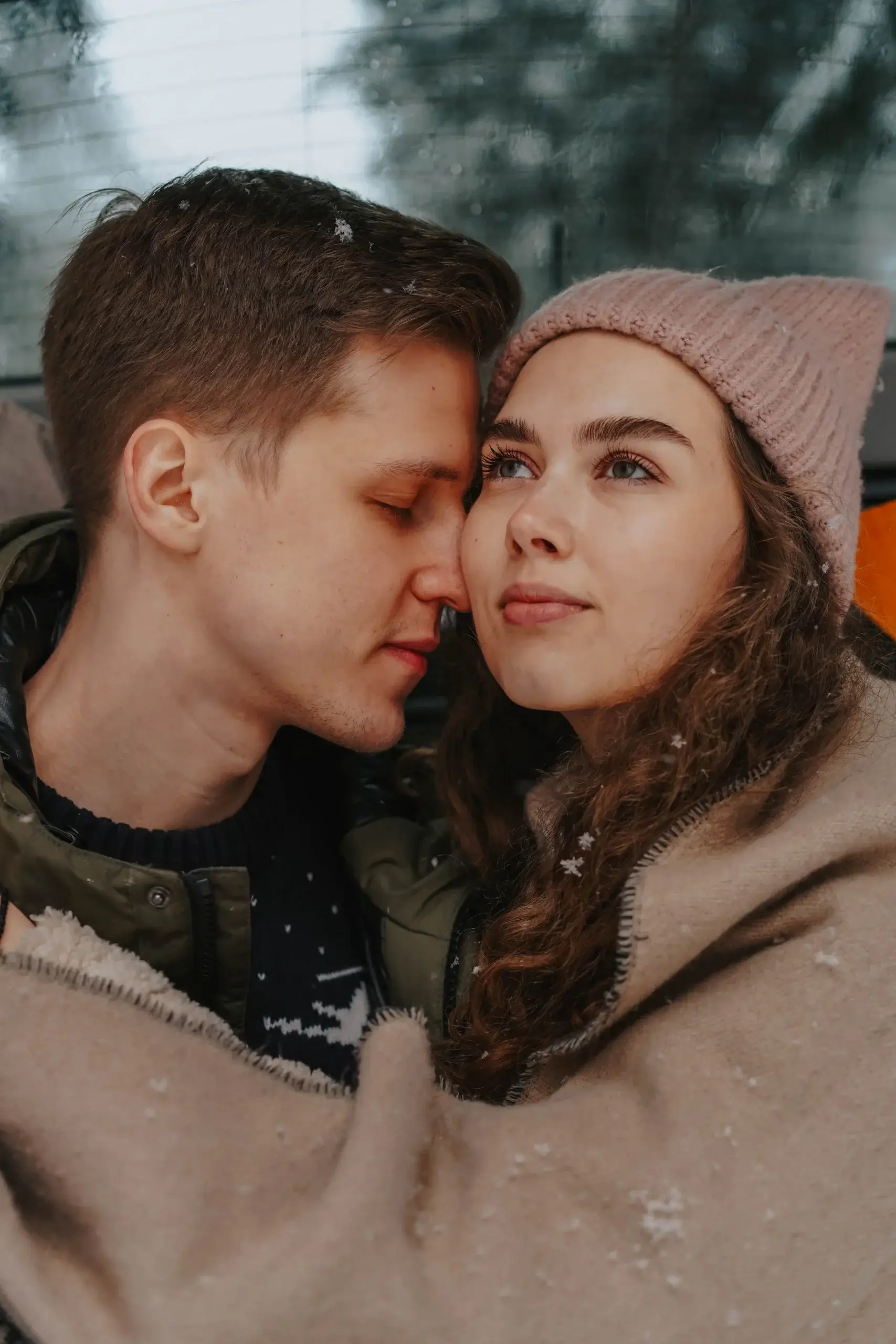 Couple sharing a playful and affectionate moment together