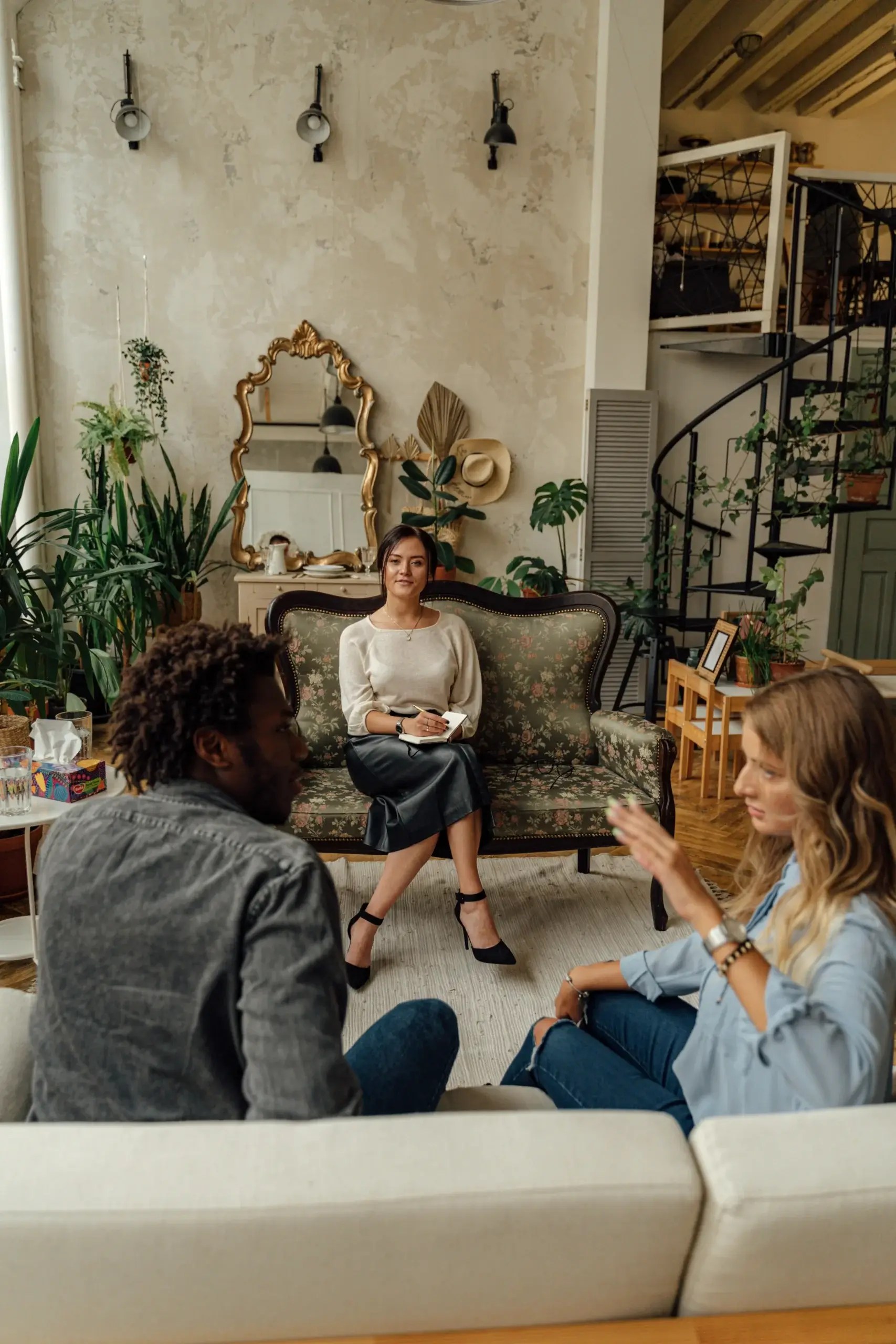 Couple talking with a therapist during a couples therapy session