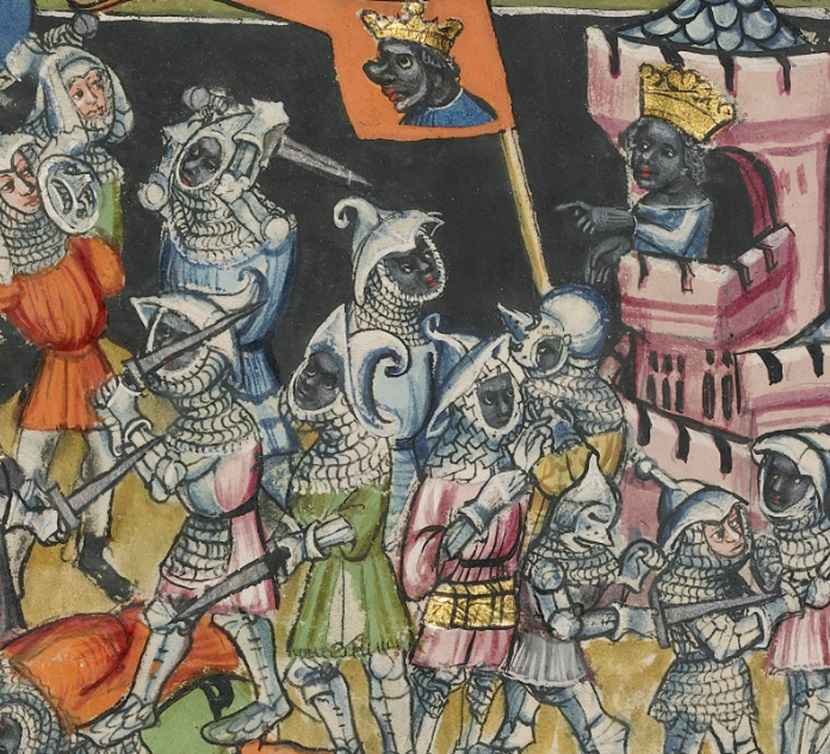 Moses defeating Moors, in Rudolf von Ems's the World Chronicle (c. 1300)