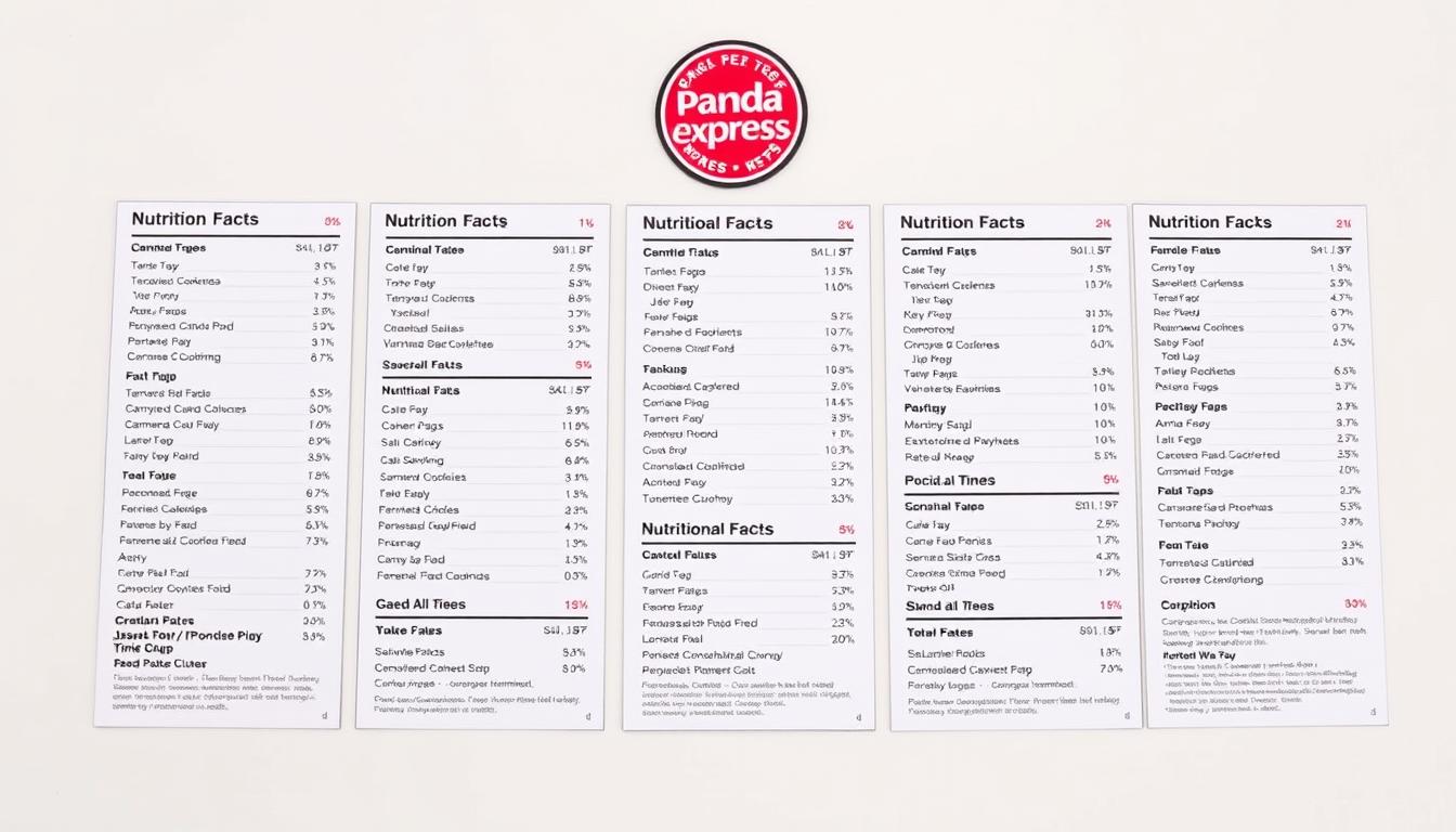 A clean, minimalist tabletop display showcasing the nutritional information of the Panda Express Keto menu. Arranged in a grid-like layout with sleek modern typography, the data is presented in a clear, easy-to-read format against a crisp white background, evenly lit from above to highlight the details. The composition features the Panda Express logo subtly incorporated, conveying the origin of the menu while maintaining the focus on the nutritional facts. The overall aesthetic is professional, informative, and perfectly suited to illustrate the "Understanding Nutritional Values" section of the article.
