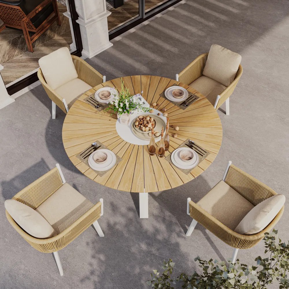 Solis Table — Teak & White