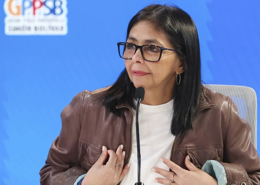 Palacio de Miraflores que muestra a la presidenta encargada venezolana, Delcy Rodríguez.