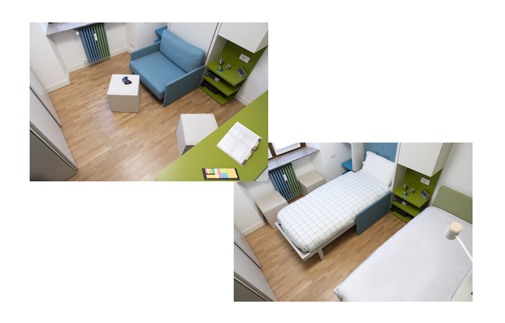 Abitazione privata in Brera, cameretta, forme e colore