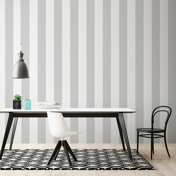 Papel pintado rayas gris y blanco