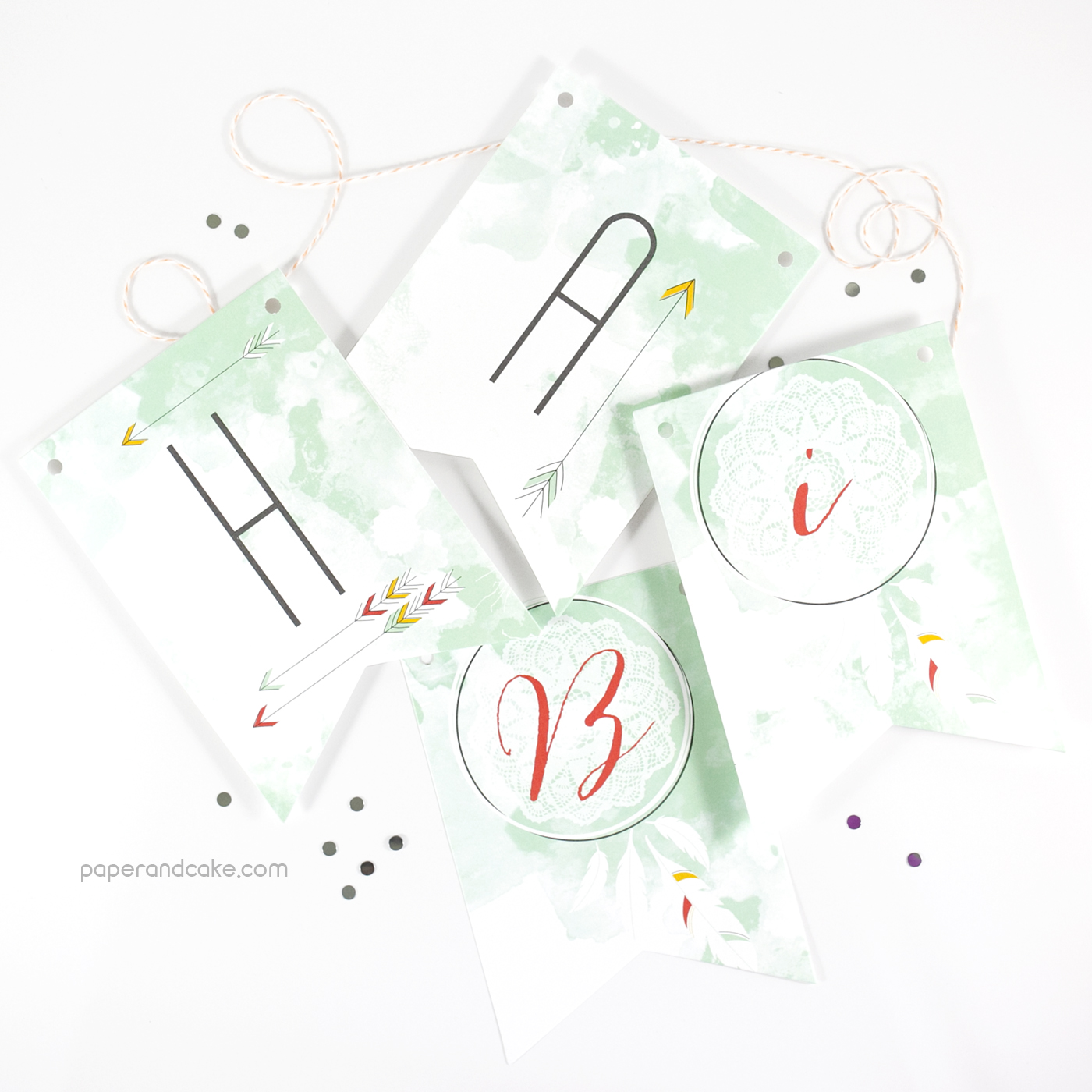 Bohemian Happy Birthday Pennant Banner Paper and Cake