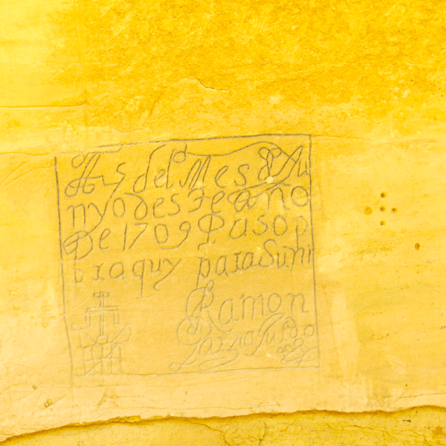 A Spanish signature, some of these were darkened with graphite by early employees of the National Park System because they feared they would disappear.