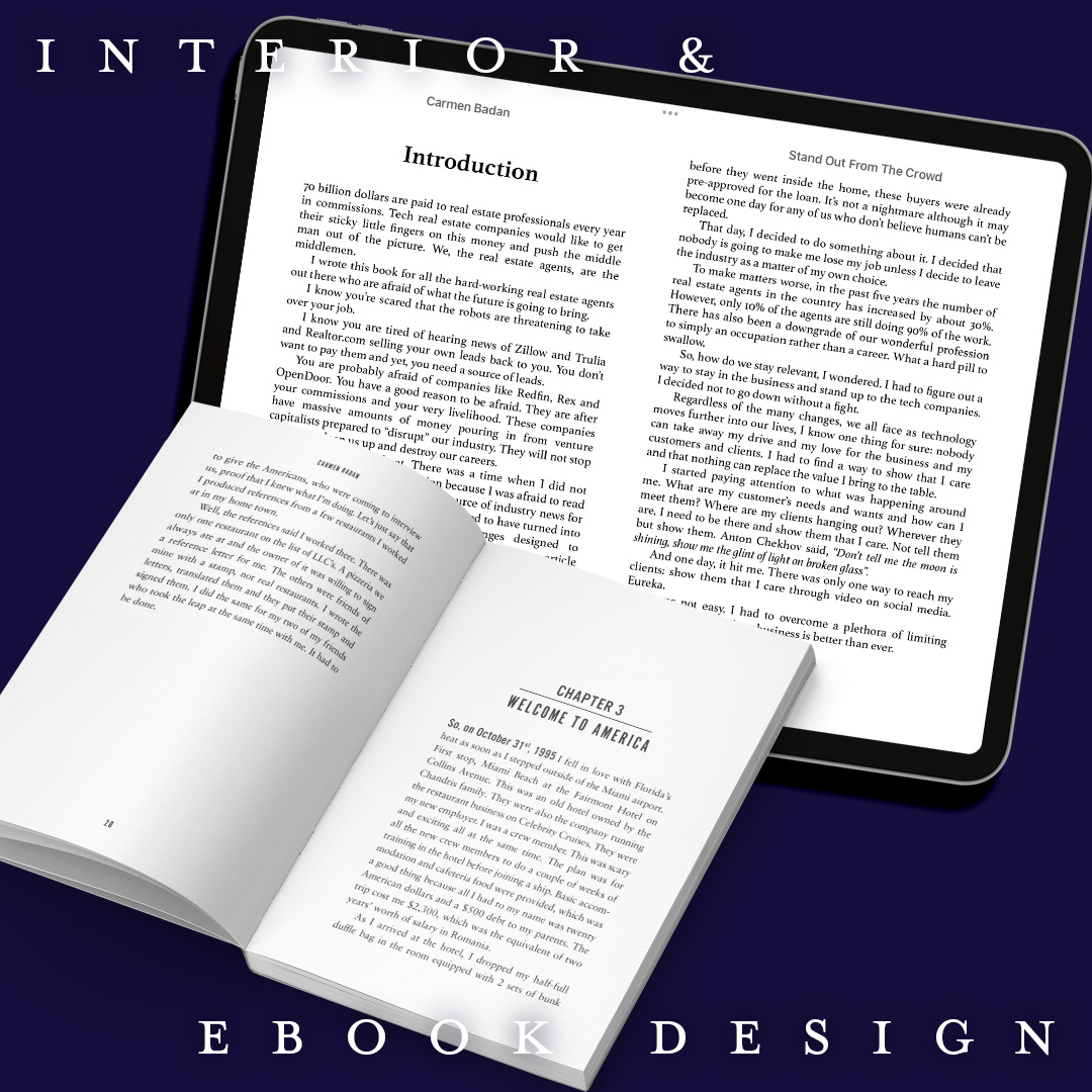 A preview of the print and ebook versions of the book STAND OUT FROM THE CROWD by Carmen Badan