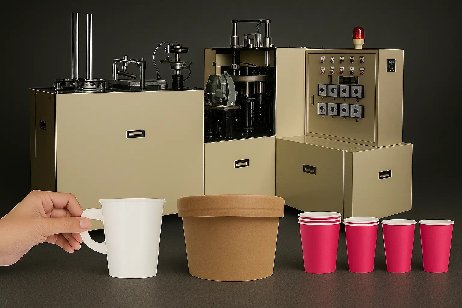 SH-K01 medium speed Paper cup Machine producing 60 to 80 pieces per minute by WOOSUNG Machinery