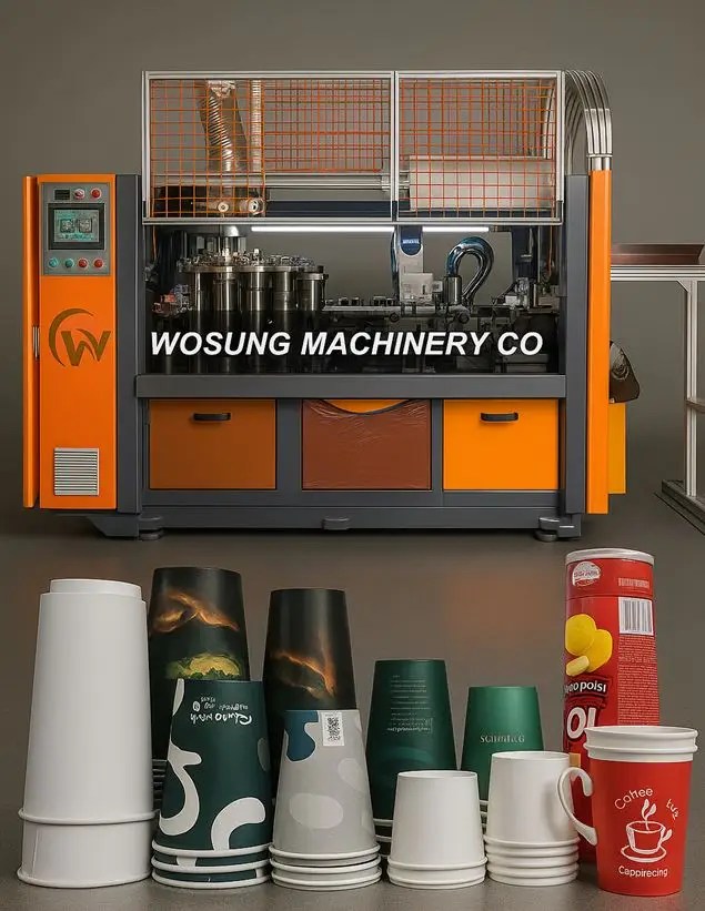 SUPER SH-K01 high speed paper cup forming machine producing 140 to 160 cups per minute by WOOSUNG Machinery